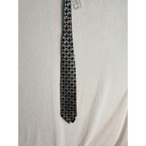 Enrico Venturi Mens Silk Tie Geometric Triangle Pattern Black Silver Gold Italy